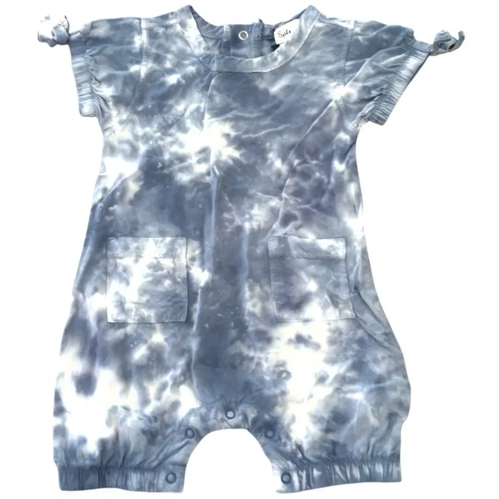 Splendid Baby Girls Blue Tie Dye Short Sleeve One Piece Romper. 3-6 Months.